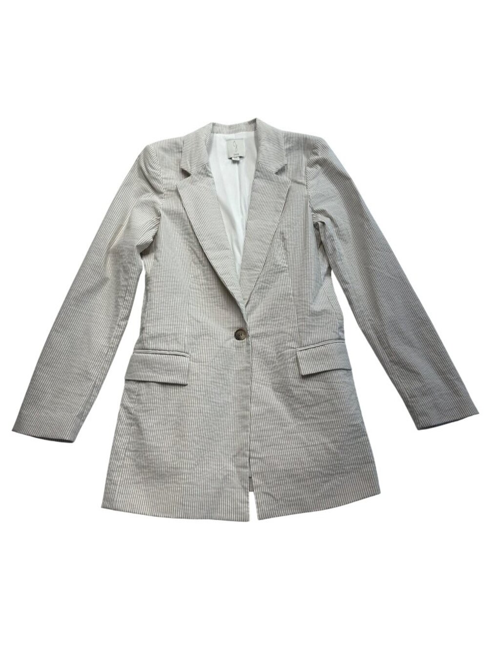 Joie Seersucker Long Blazer Womens Size Small Beige Office Casual Preppy Classic